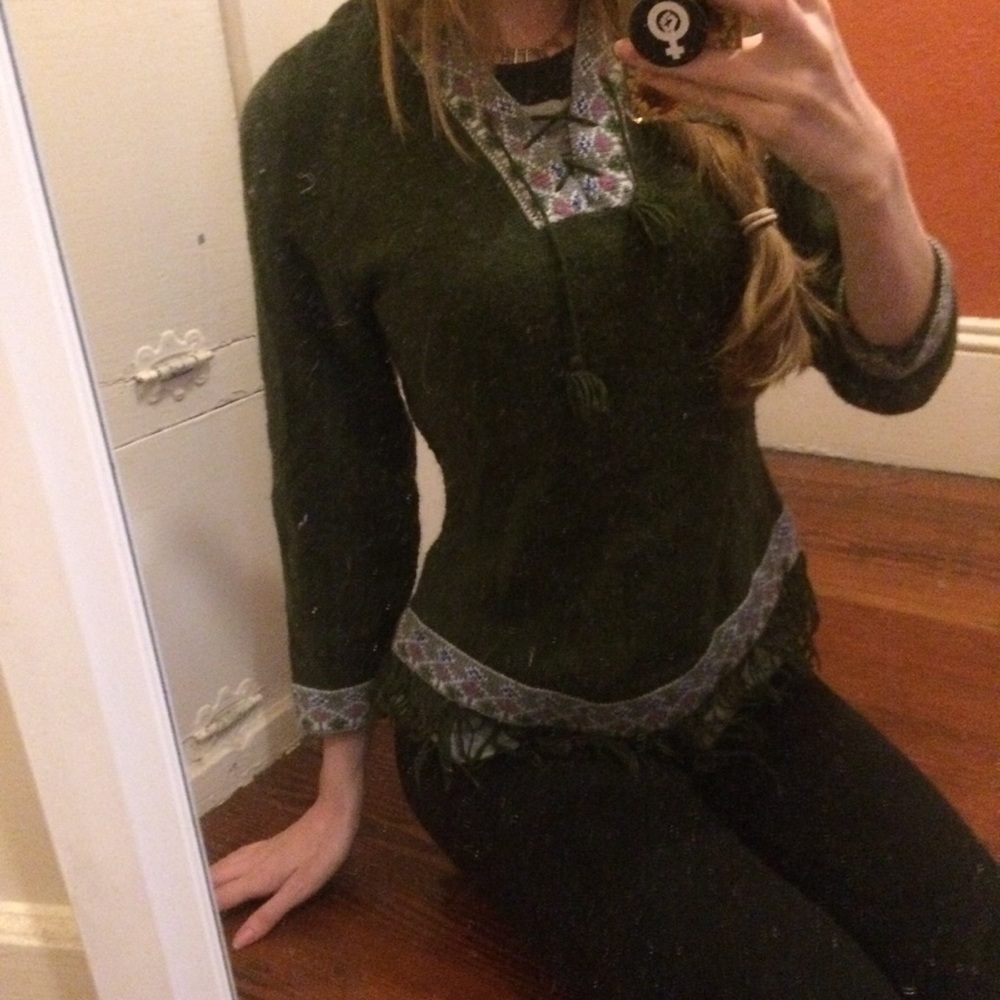 Peruvian Fringed Woven Sweater